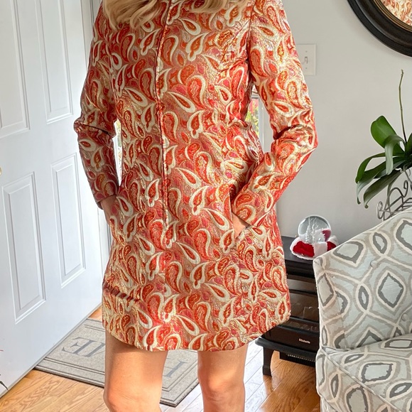 Vintage Ceil Chapman Gold/Orange Metallic Shift A-line Jacket Dress With Pockets - Picture 6 of 10